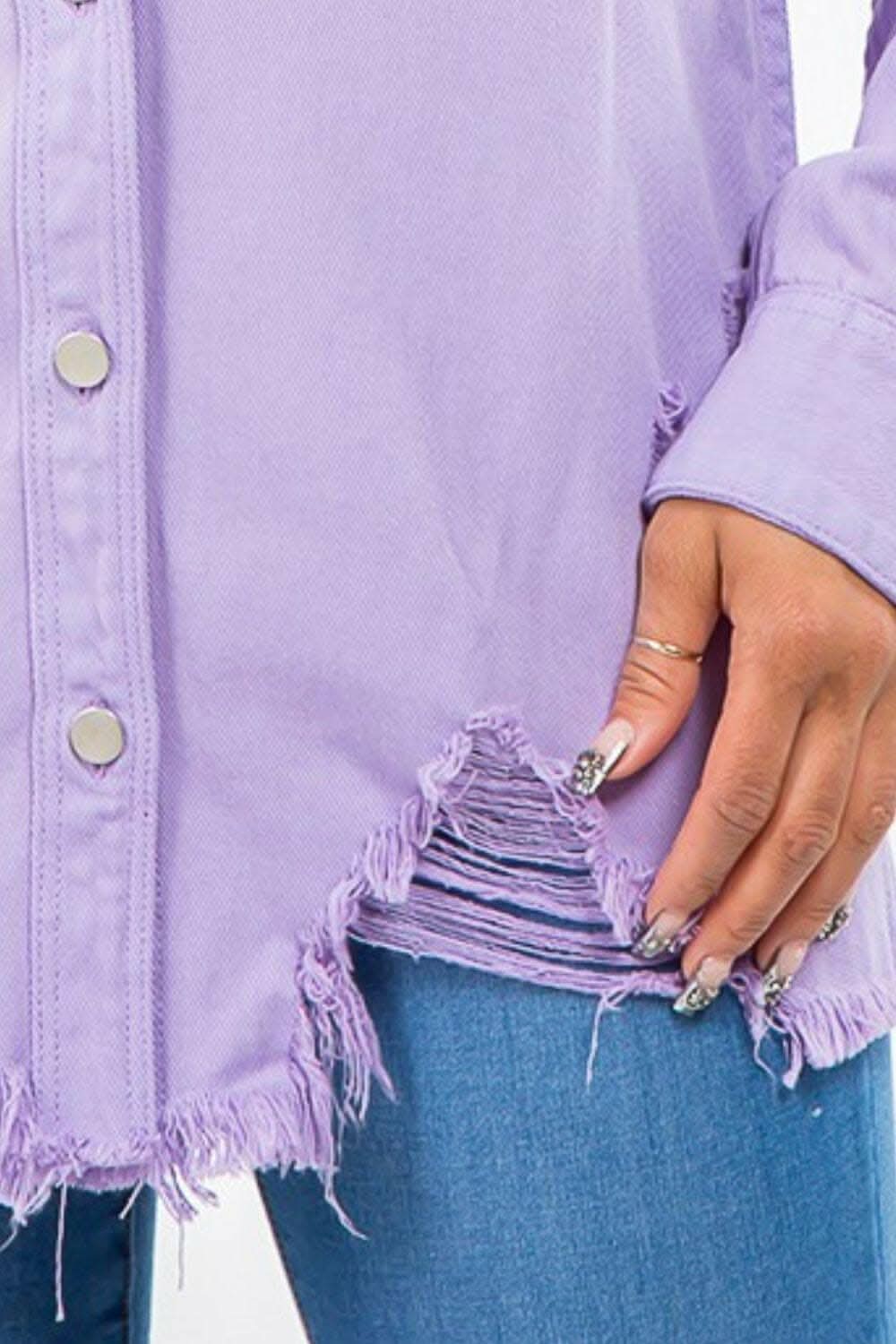 American Bazi Frayed Hem Distressed Denim Jacket - Love Salve
